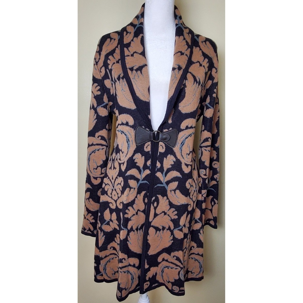 Soft Surroundings D'orsay Long Cardigan Sweater Shawl Collar Boho Chic Navy Blue
